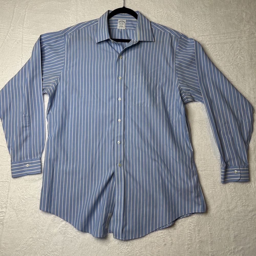 Brooks Brothers Slim Fit Non-Iron Dress Shirt Blue White Stripe Mens 17-35